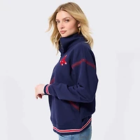 Pull à col zippé Terez bleu marine pour femme, motif baseball Boston Red Sox.