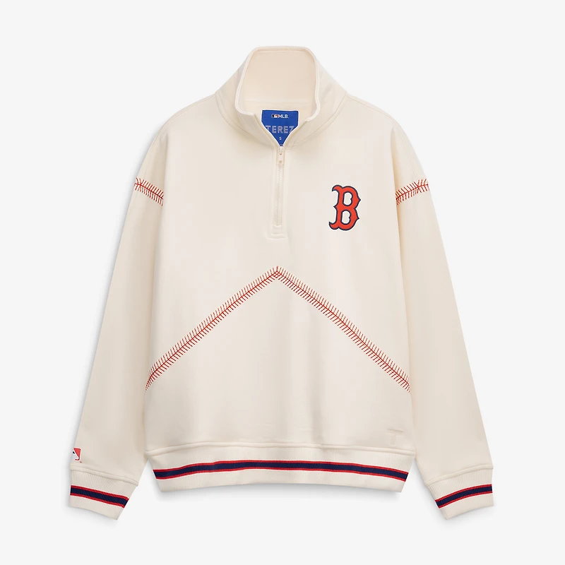 Women's Terez White Boston Red Sox Baseball Stitch Quarter-Zip Pullover