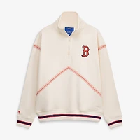 Women's Terez  White Boston Red Sox Baseball Stitch Quarter-Zip Pullover