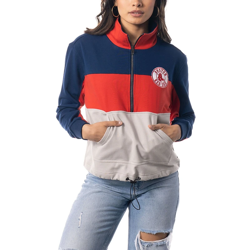 Veste The Wild Collective pour femme bleu marine/rouge Boston Red Sox colorblock 1/4 zip