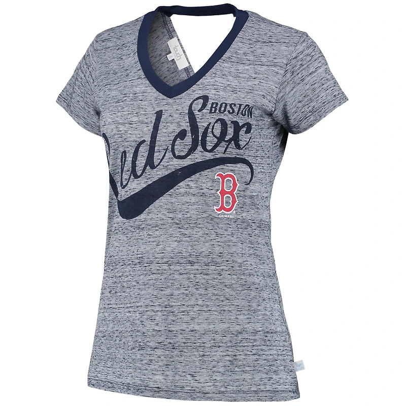 Women's Touch Navy Boston Red Sox Hail Mary V-Neck Back Wrap T-Shirt