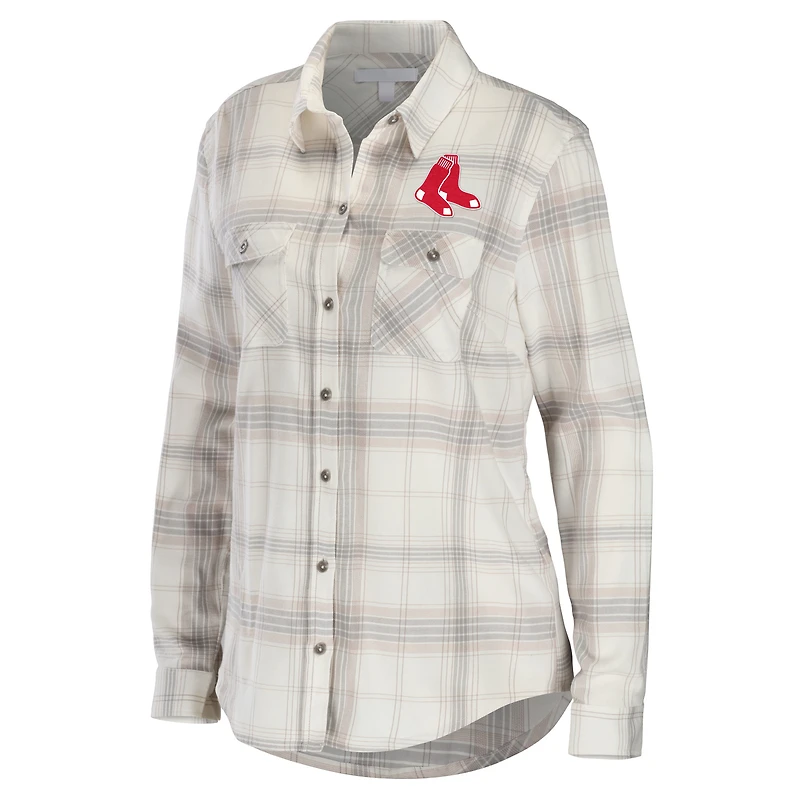 Chemise boutonnée en flanelle des Boston Red Sox WEAR by Erin Andrews pour femmes, gris/crème