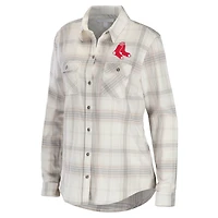 Chemise boutonnée en flanelle des Boston Red Sox WEAR by Erin Andrews pour femmes, gris/crème
