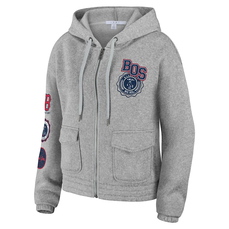 Sweat à capuche entièrement zippé WEAR by Erin Andrews pour femmes, gris, Boston Red Sox