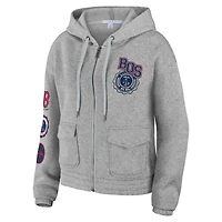Sweat à capuche entièrement zippé WEAR by Erin Andrews pour femmes, gris, Boston Red Sox