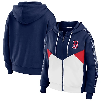 Sweat à capuche entièrement zippé WEAR by Erin Andrews pour femmes, bleu marine/blanc, Boston Red Sox, color block