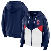 Sweat à capuche entièrement zippé WEAR by Erin Andrews pour femmes, bleu marine/blanc, Boston Red Sox, color block