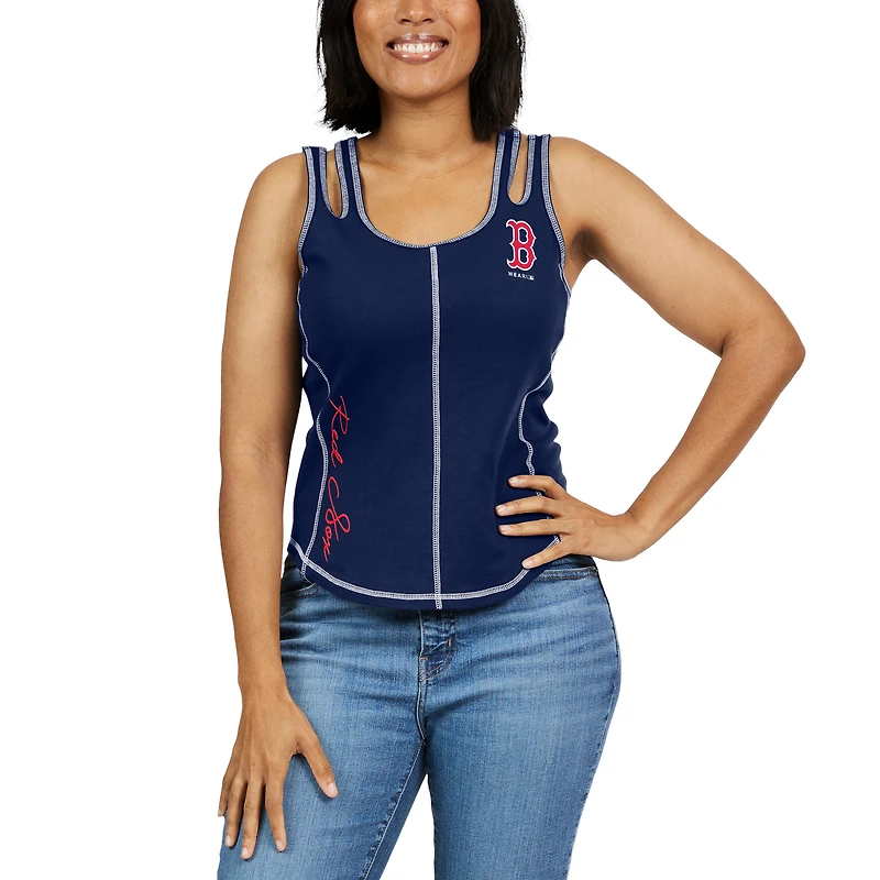Women's WEAR by Erin Andrews Navy Boston Red Sox Contrast Stitch Tank Top
