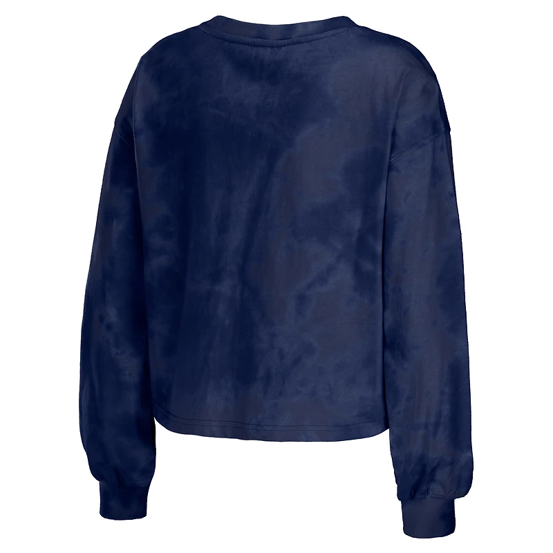 Women's WEAR by Erin Andrews Navy Boston Red Sox Tie-Dye Cropped Pullover Sweatshirt & Shorts Lounge Set
