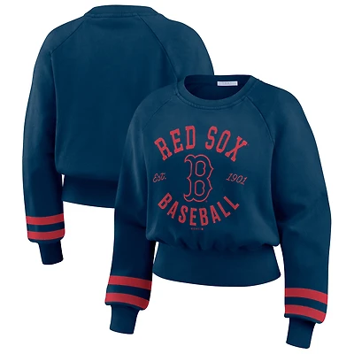 Women's WEAR by Erin Andrews  Navy Boston Red Sox Vintage Washed Cropped Pullover Sweatshirt