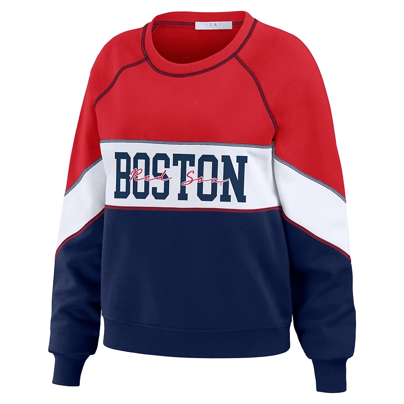 Women's WEAR by Erin Andrews Red/Navy Boston Red Sox Color Block Crew Neck Pullover Sweatshirt