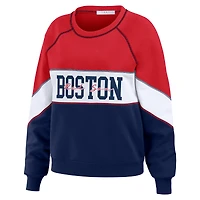 Women's WEAR by Erin Andrews Red/Navy Boston Red Sox Color Block Crew Neck Pullover Sweatshirt