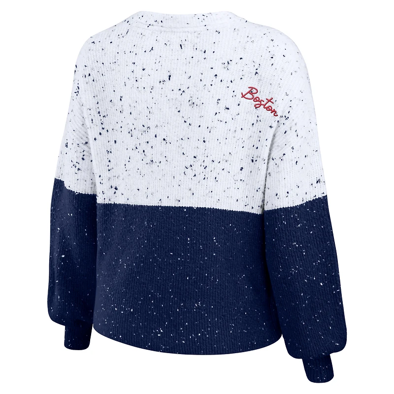 pull WEAR by Erin Andrews pour femmes, blanc/bleu marine, Boston Red Sox, à script color block