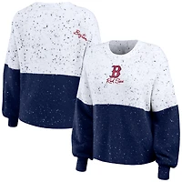 pull WEAR by Erin Andrews pour femmes, blanc/bleu marine, Boston Red Sox, à script color block