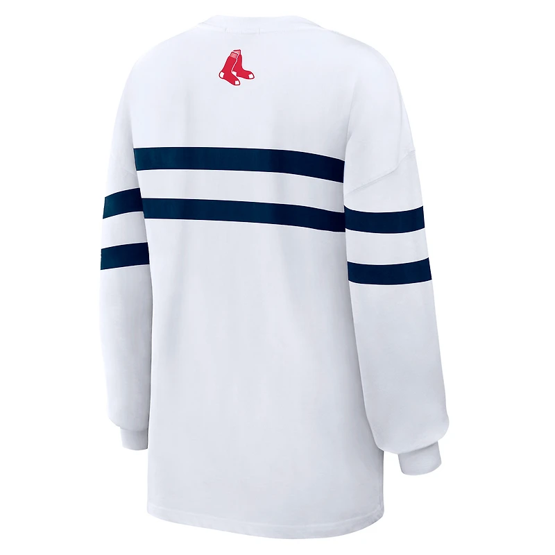 Women's WEAR by Erin Andrews White Boston Red Sox Oversized Long Sleeve Striped T-Shirt
