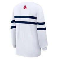 Women's WEAR by Erin Andrews  White Boston Red Sox Oversized Long Sleeve Striped T-Shirt