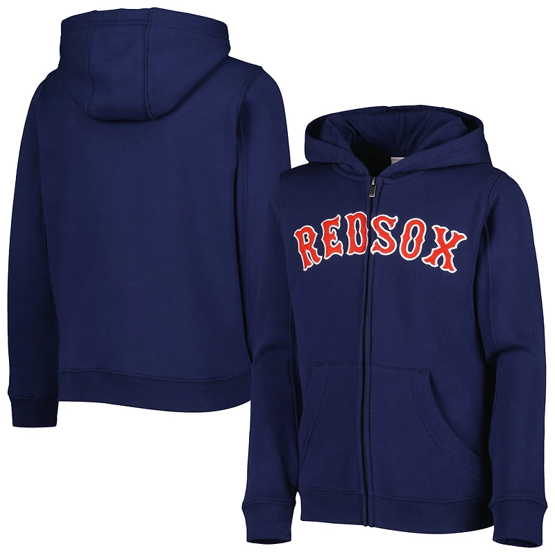 Chandail à capuchon en molleton glissière pleine longueur Boston Red Sox pour jeune, bleu marine