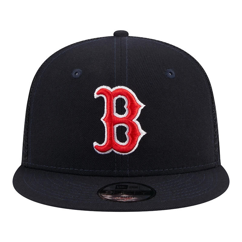 Youth New Era Navy Boston Red Sox 9FIFTY Trucker Snapback Hat