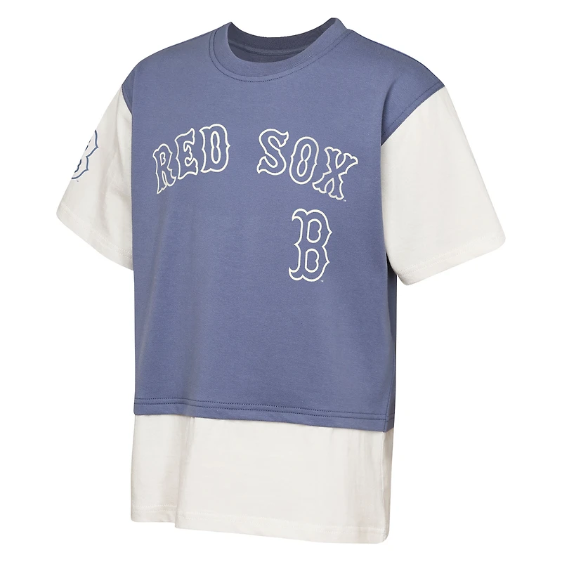Youth Outerstuff Navy/Cream Boston Red Sox Ultimate Pastels Premium Double Run T-Shirt
