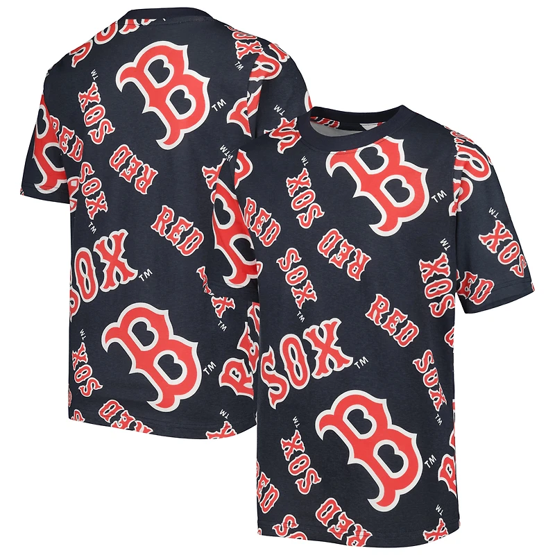 T-shirt bleu marine Boston Red Sox Allover Team pour jeune