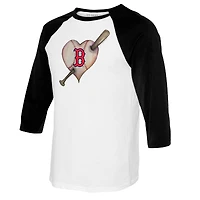 Youth Tiny Turnip White/Black Boston Red Sox Heart Bat Raglan 3/4 Sleeve T-Shirt