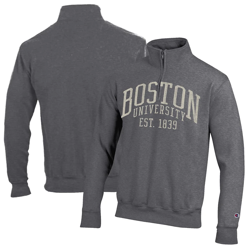 Men's Champion Heather Gray Boston University Established Date Quarter-Zip Pullover