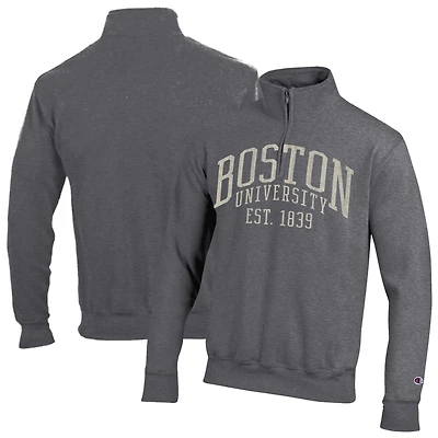 Men's Champion Heather Gray Boston University Established Date Quarter-Zip Pullover