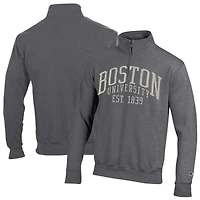 Men's Champion  Heather Gray Boston University Established Date Quarter-Zip Pullover