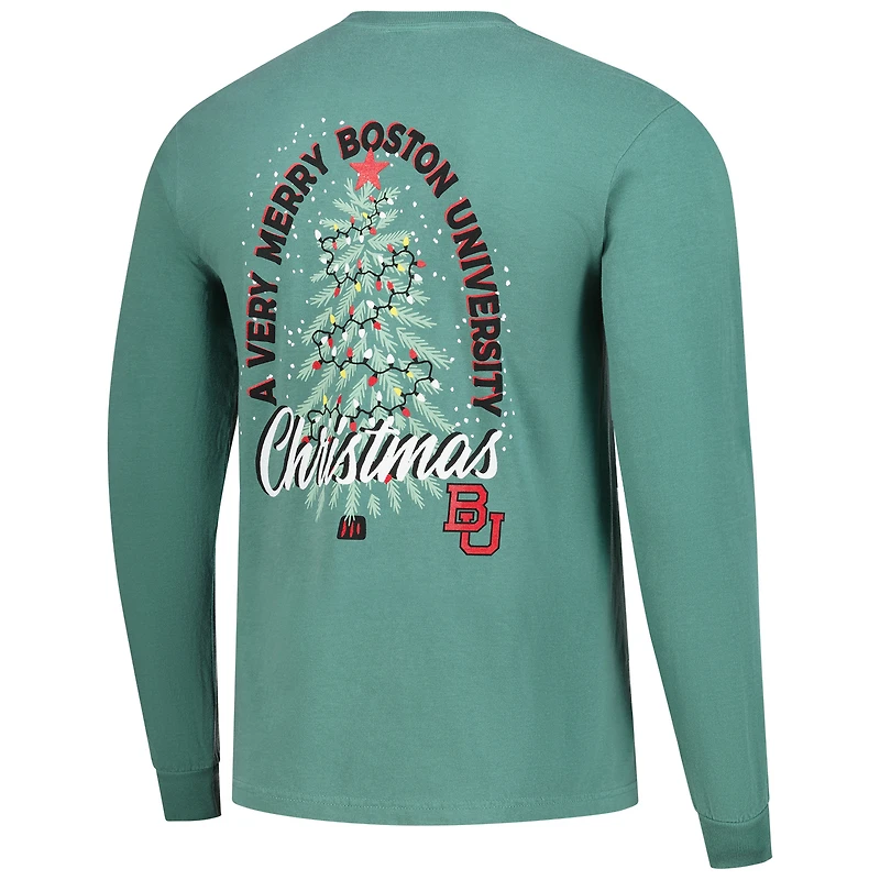 Men's Image One Light Green Boston University Holiday Long Sleeve T-Shirt