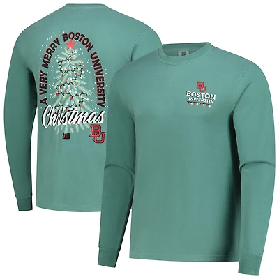 Men's Image One Light Green Boston University Holiday Long Sleeve T-Shirt