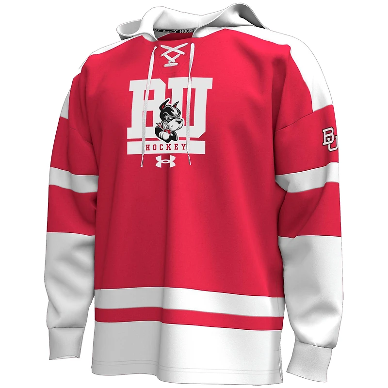 Men's Under Armour  Red Boston University Fleece Lace-Up Hockey Hoodie