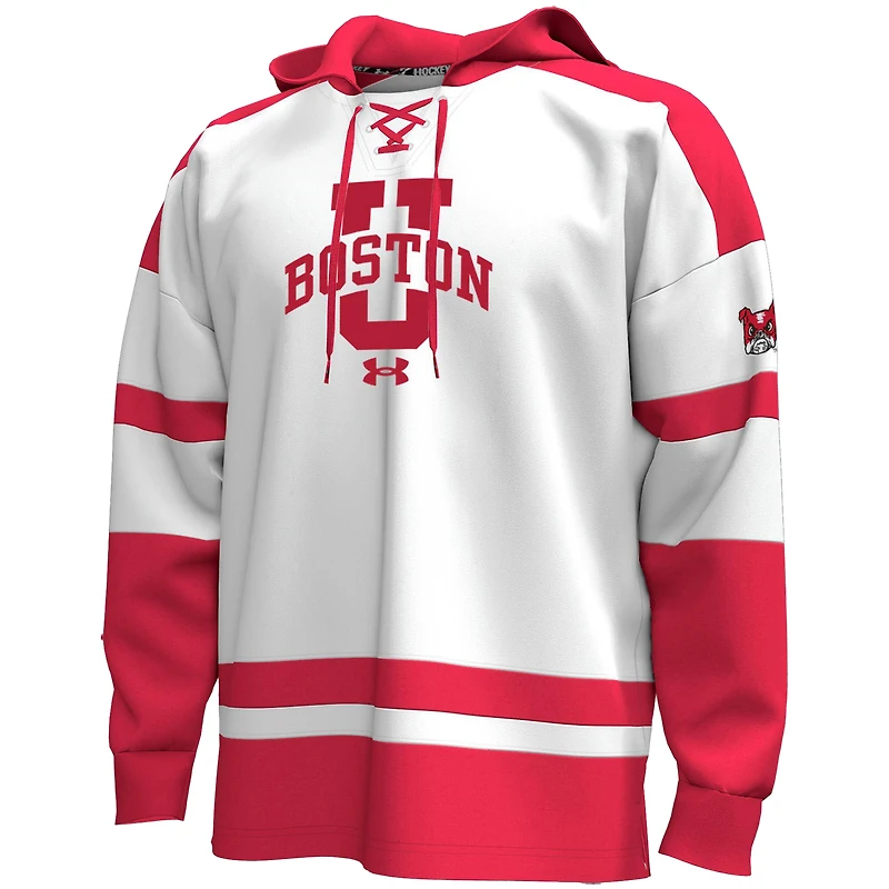 Men's Under Armour  White Boston University Fleece Lace-Up Hockey Hoodie
