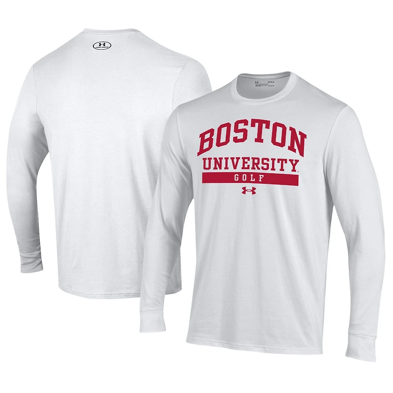 T-shirt de golf à manches longues Under Armour Boston University Performance pour homme, blanc