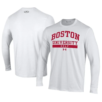 T-shirt de golf à manches longues Under Armour Boston University Performance pour homme, blanc