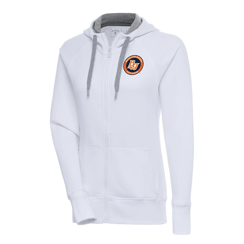 Women's Antigua White Bowling Green Hot Rods Victory Full-Zip Hoodie