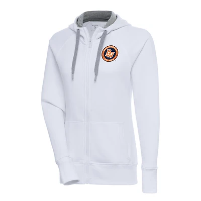 Women's Antigua  White Bowling Green Hot Rods Victory Full-Zip Hoodie