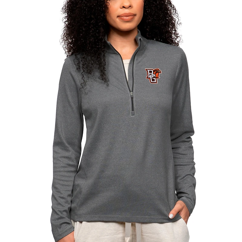 Women's Antigua Heather Charcoal Bowling Green St. Falcons Epic Quarter-Zip Pullover Top
