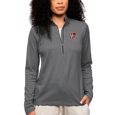 Women's Antigua Heather Charcoal Bowling Green St. Falcons Epic Quarter-Zip Pullover Top