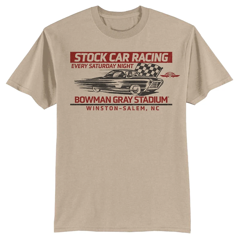 T-shirt à damier pour homme, motif sport, beige, Bowman Gray Stadium Clash Every Saturday Night
