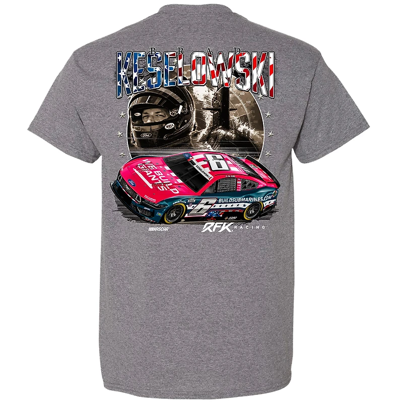 Men's Heather Gray Brad Keselowski BuildSubmarines.com Patriotic Car T-Shirt