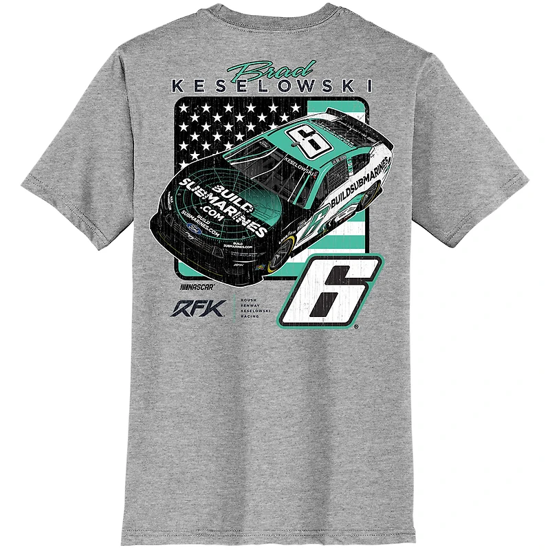 T-shirt pour homme RFK Racing Heather Grey Brad Keselowski BuildSubmarines.com Car