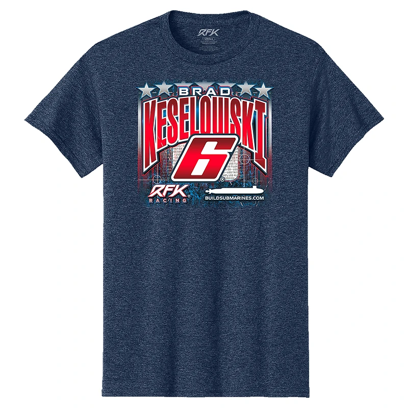 T-shirt patriotique RFK Racing Heather Navy pour homme, Brad Keselowski, BuildSubmarines.com