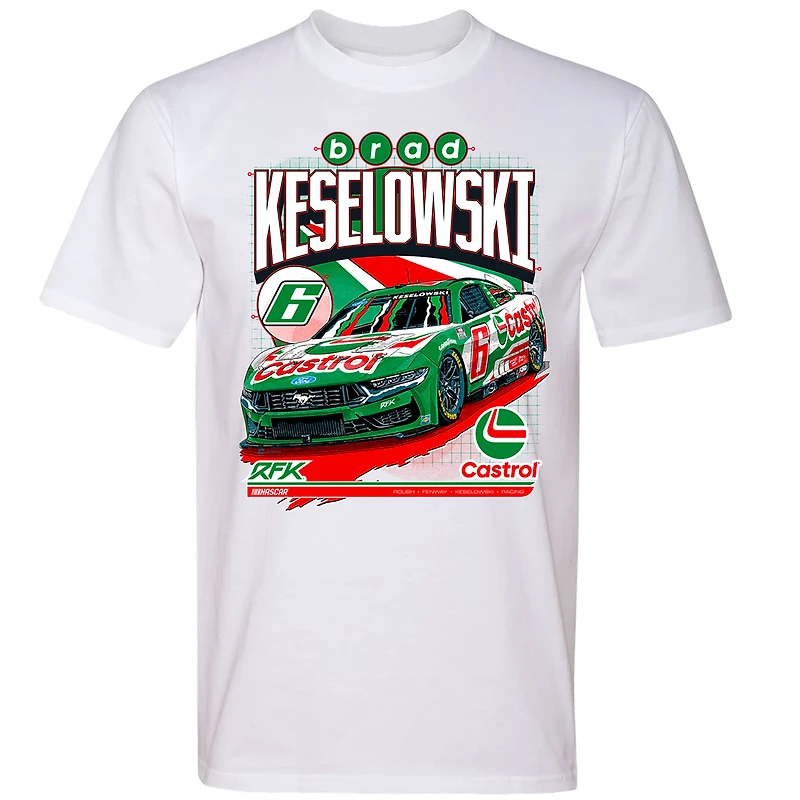 Men's RFK Racing White Brad Keselowski Castrol Car T-Shirt