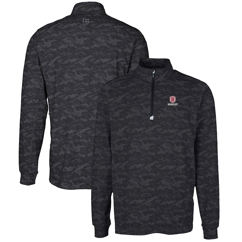 Men's Cutter & Buck Black Bradley Braves Big Tall Traverse Camo Print Stretch Quarter-Zip Pullover Top