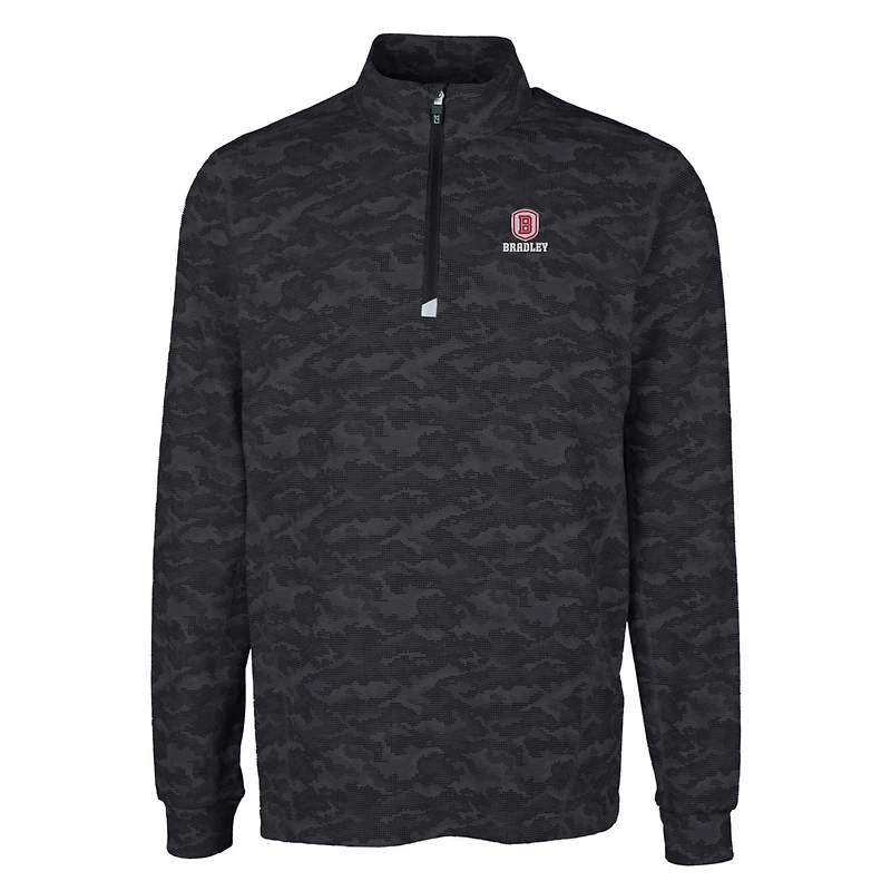 Men's Cutter & Buck Black Bradley Braves Big Tall Traverse Camo Print Stretch Quarter-Zip Pullover Top