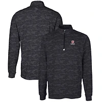 Men's Cutter & Buck Black Bradley Braves Big Tall Traverse Camo Print Stretch Quarter-Zip Pullover Top