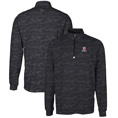 Men's Cutter & Buck Black Bradley Braves Big Tall Traverse Camo Print Stretch Quarter-Zip Pullover Top