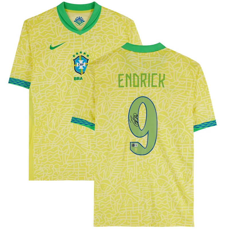 Endrick Brazil National Team Autographed 2024 Yellow/Green Nike Jersey