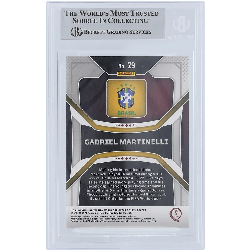 Gabriel Martinelli Brazil National Team Autographed 2022 Panini Prizm World Cup #29 Beckett Fanatics Witnessed Authenticated Rookie Card
