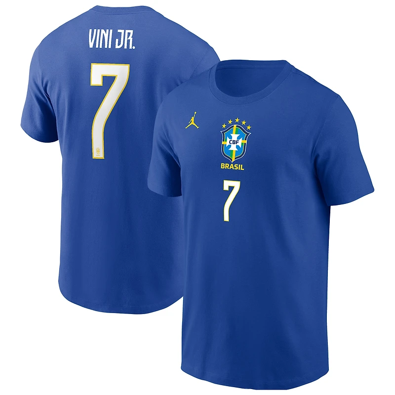 T-shirt Jordan Brand Vini Jr. Royal pour homme, avec nom et numéro de l'équipe nationale du Brésil.